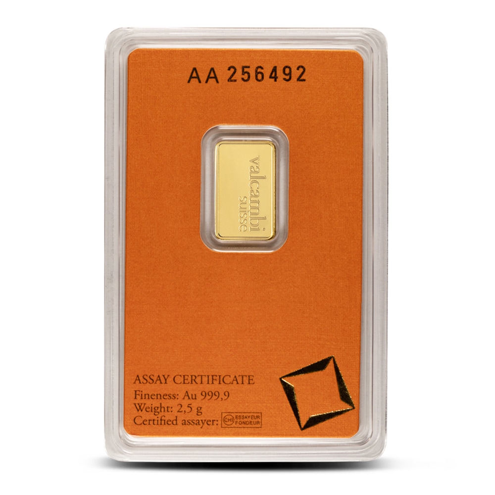 2.5 Gram Valcambi Gold Bar (New w/ Assay)