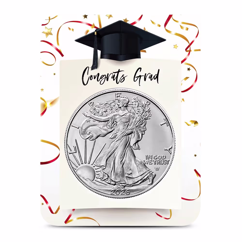 2026 1 oz American Silver Eagle Coin (BU, Happy Graduation Card) Product image