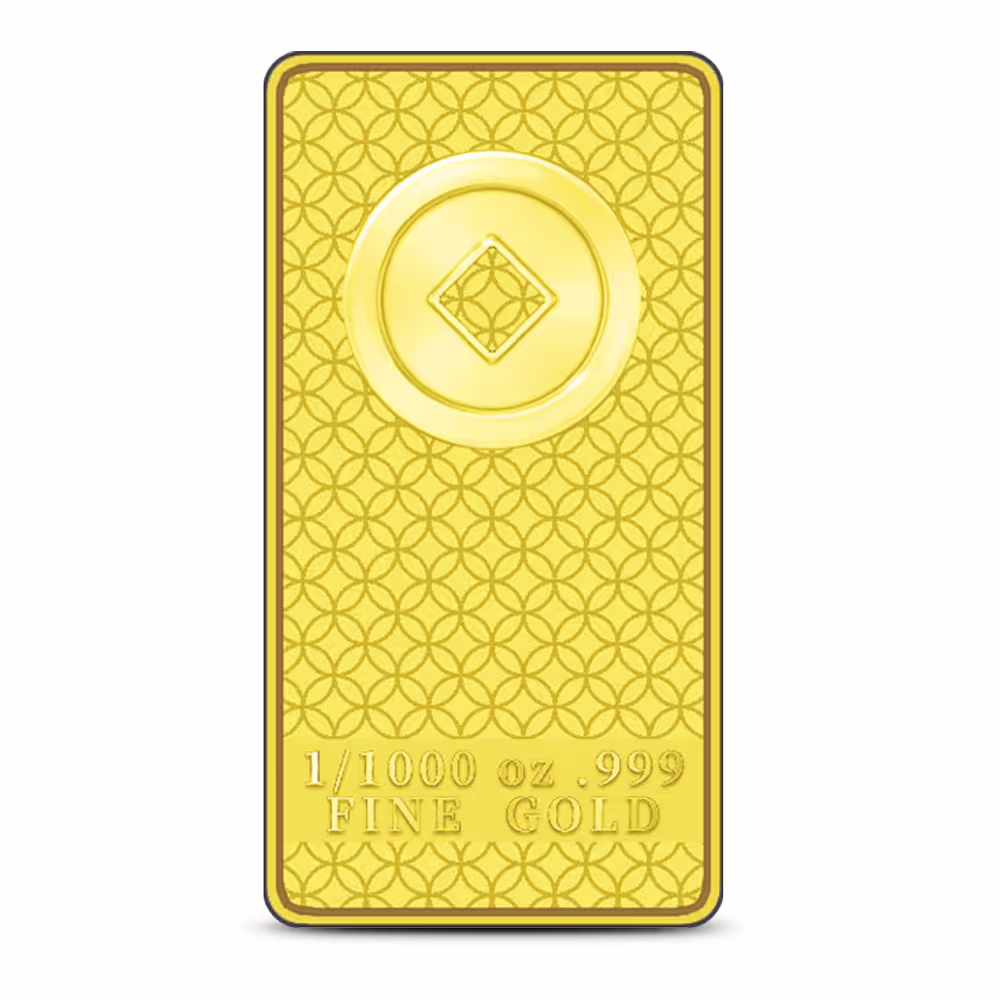 1/1000 oz Proof God of Wealth Gold Bar (New w/ Assay)