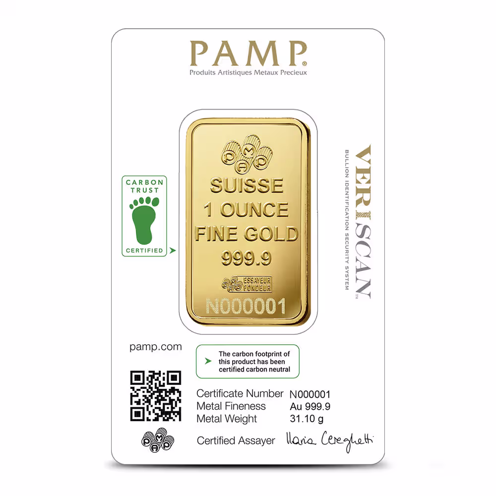 1 oz PAMP Suisse Lady Fortuna Veriscan Gold Bar (New w/ Assay)