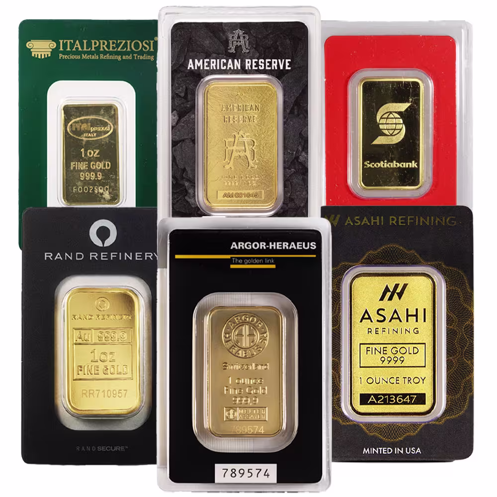 1 oz Gold Bar (Varied Condition, Any Mint, in Assay)