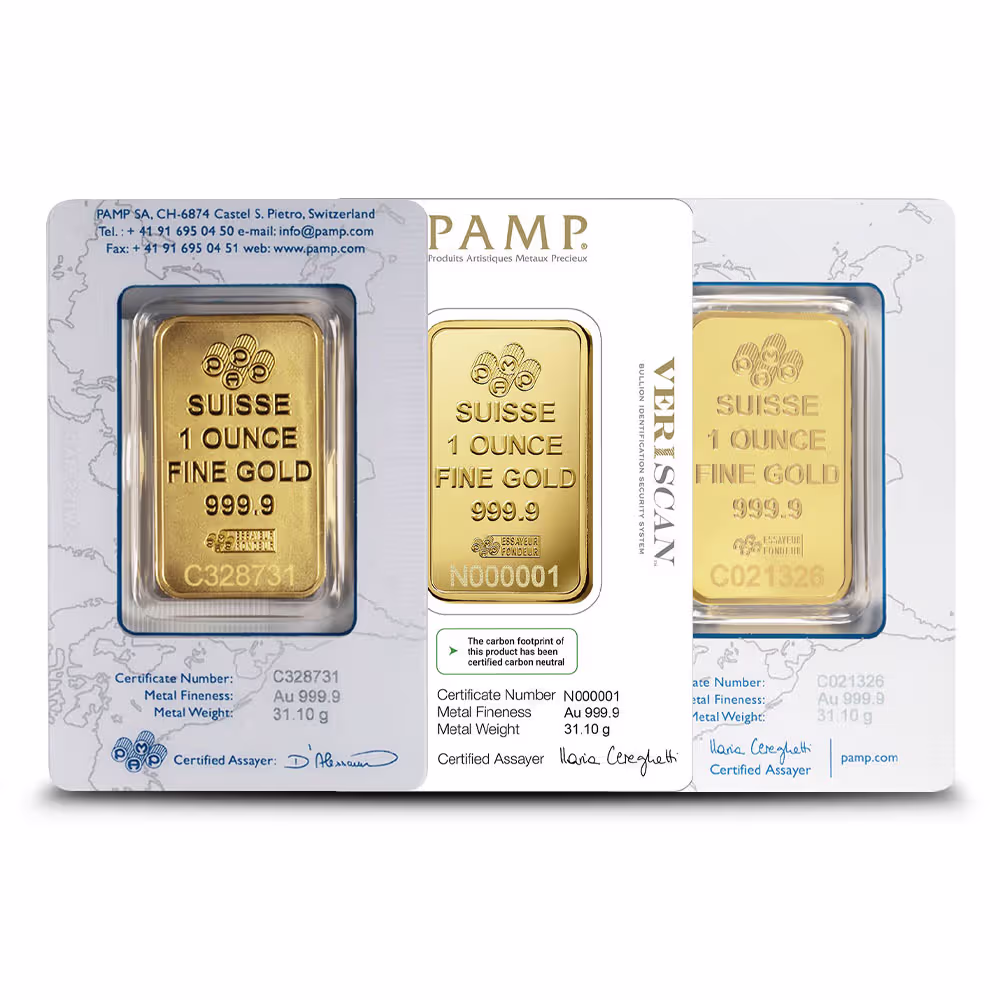 1 oz PAMP Suisse Gold Bar (Varied Design w/ Assay)