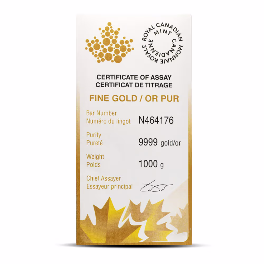 1 Kilo (RCM) Royal Canadian Mint Gold Bar