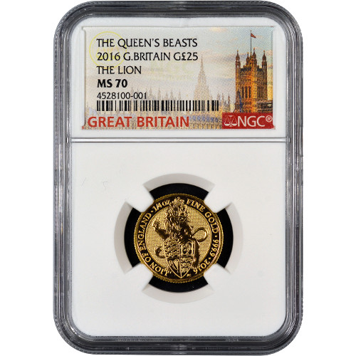 2016 1/4 oz British Gold Queen’s Beast Lion Coin NGC MS70