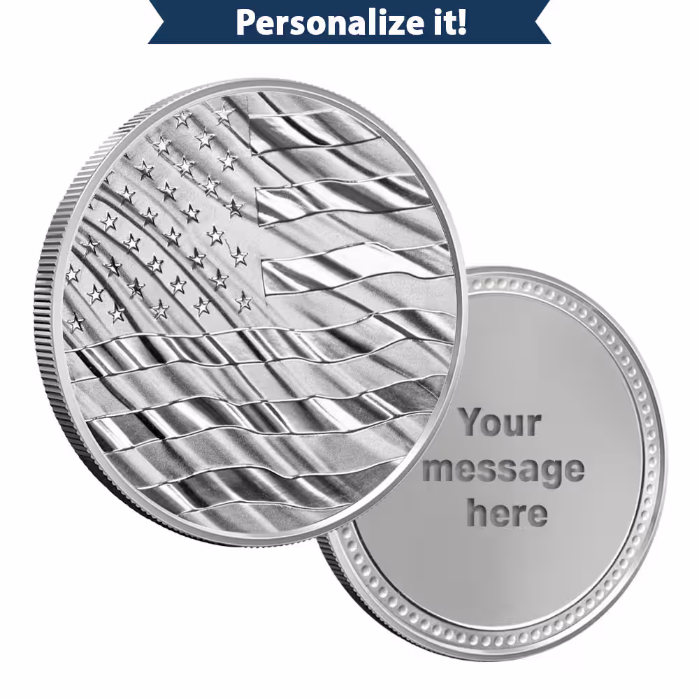 1/2 oz Engravable American Flag Golf Ball Marker Silver Round (New)