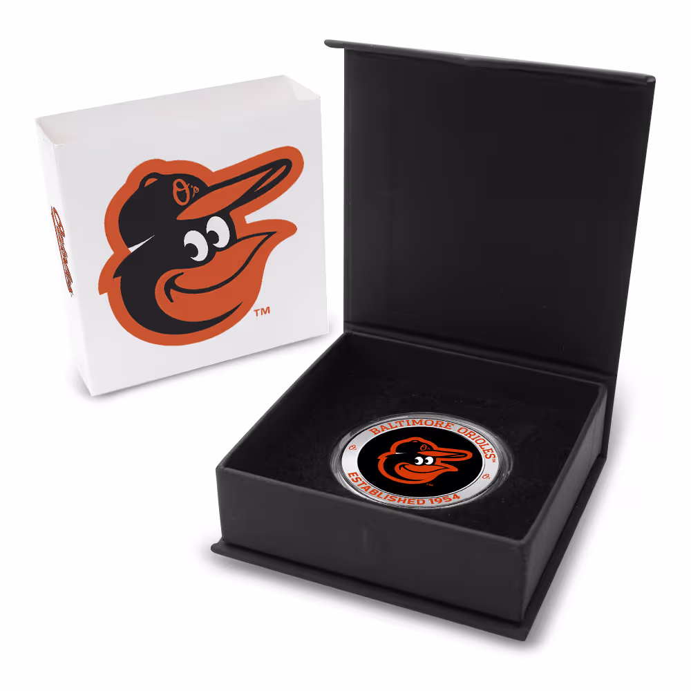 1 oz Colorized Engravable MLB Baltimore Orioles Silver Round (New w/ Gift Box)