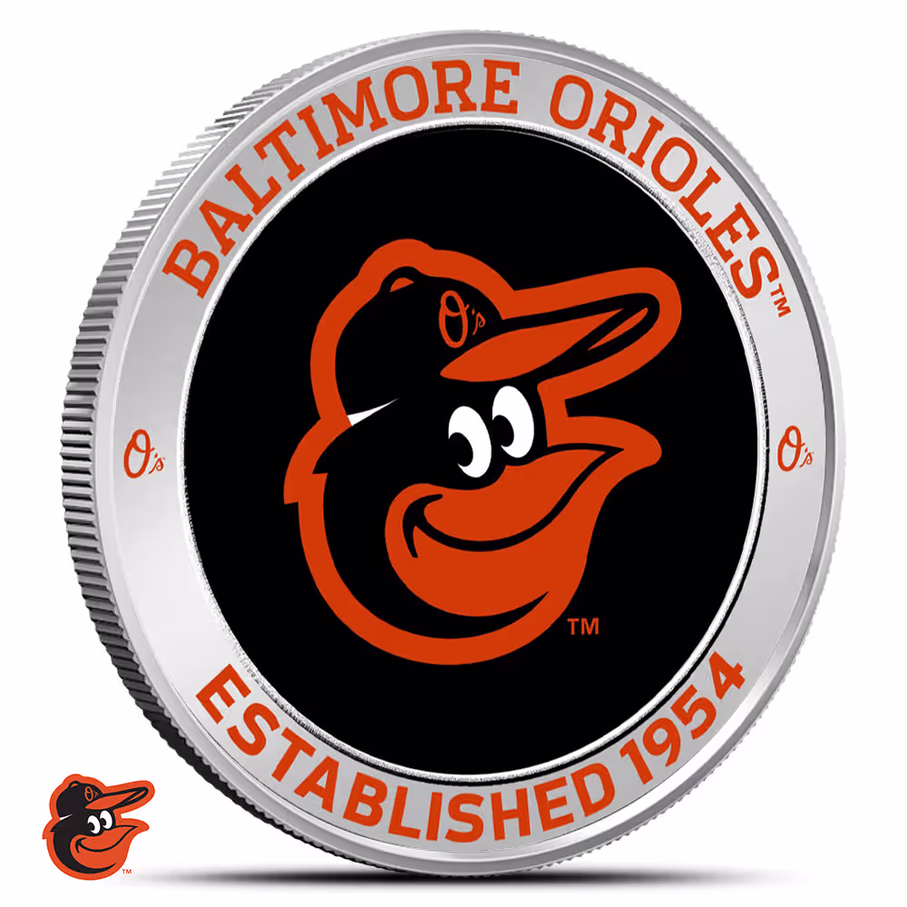 1 oz Colorized Engravable MLB Baltimore Orioles Silver Round (New w/ Gift Box)