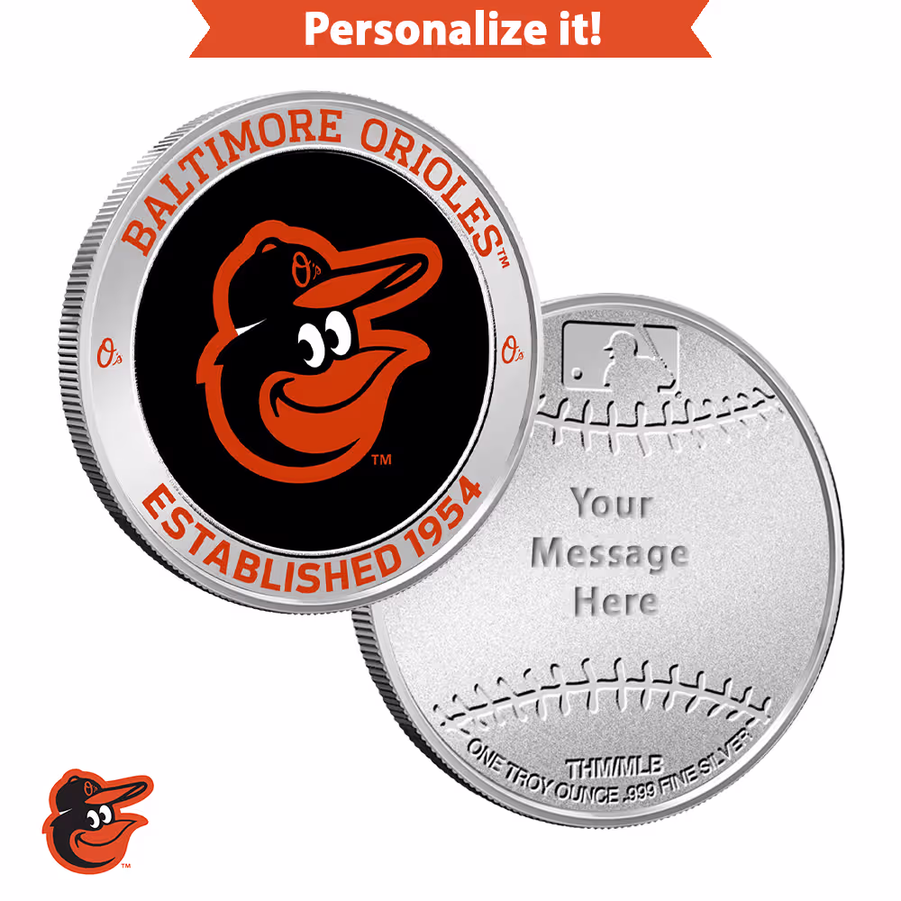 1 oz Colorized Engravable MLB Baltimore Orioles Silver Round (New w/ Gift Box)