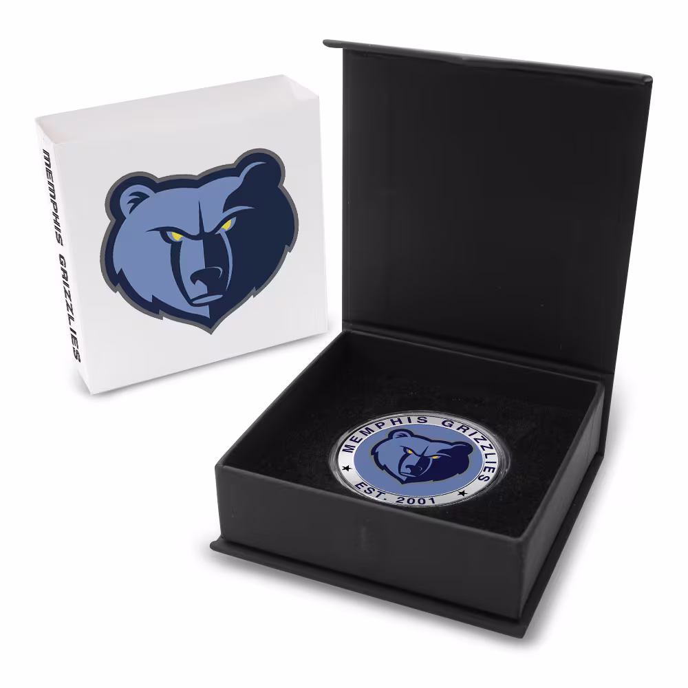 1 oz Colorized Engravable NBA Memphis Grizzlies Silver Round (New w/ Gift Box)