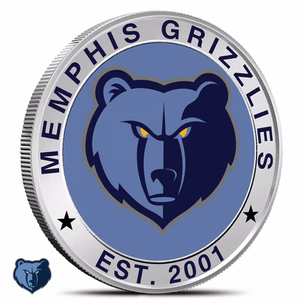 1 oz Colorized Engravable NBA Memphis Grizzlies Silver Round (New w/ Gift Box)