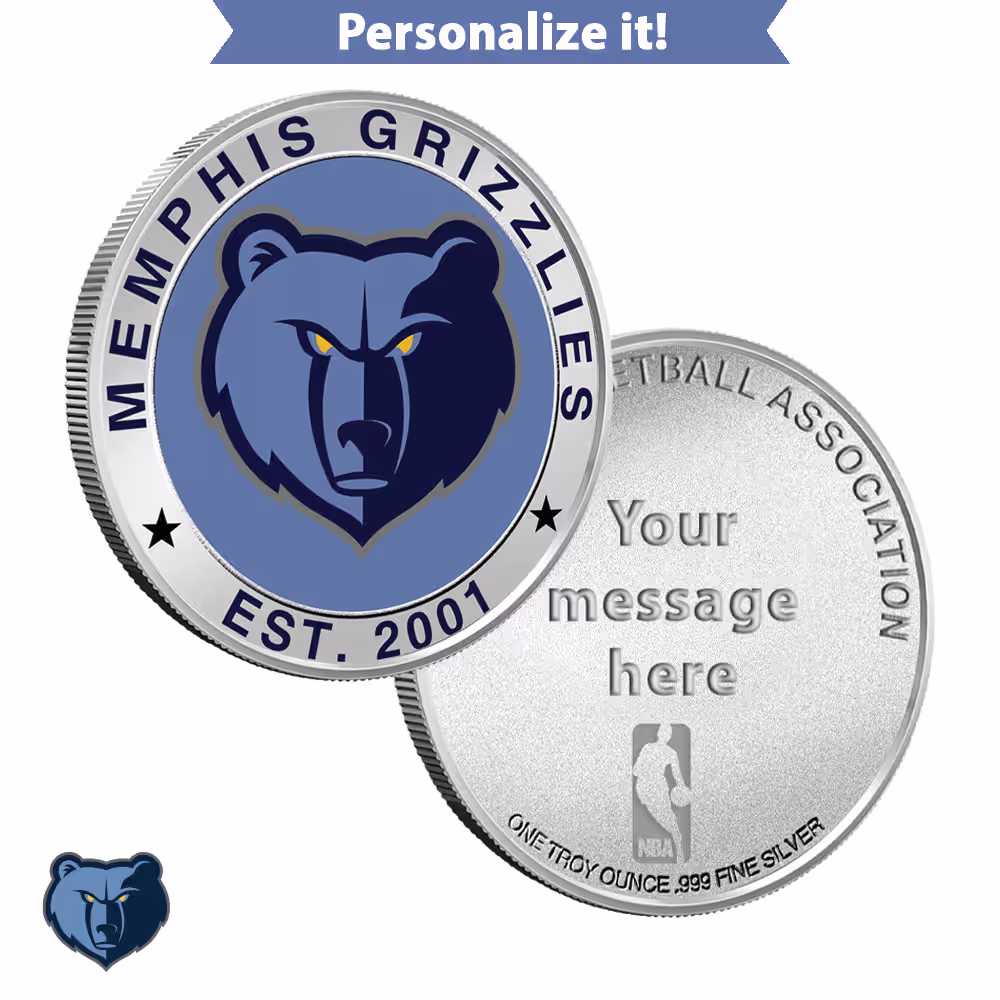 1 oz Colorized Engravable NBA Memphis Grizzlies Silver Round (New w/ Gift Box)